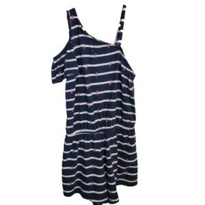 Arizona Jeans Flamingo Romper One Cold Shoulder Striped Navy White Small 7